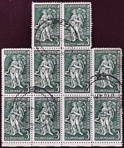 US Scott # 1100; used 3c Gardening from 1958; block of 10; F/VF centering