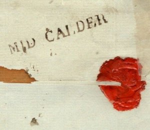 GB Scotland Cover Midlothian *MID CALDER* Handstamp Whitburn Penny P 1830s MZ606