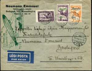 Hungary #C24-25, 1931 Zeppelin, set of two, used on coverfront, folded away f...