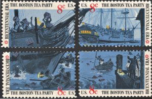 SC#1480-83 8¢ Boston Tea Party Singles (1973) MNH