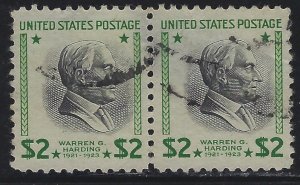 Scott # 833  Lot E227  $2.00 Warren G Harding  Line Pair  Used