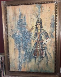 Iran - Qajar Style Oil Painting and Frame - New