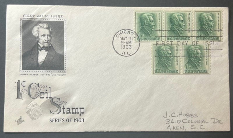 1¢ COIL STAMP MAY 31 1963 CHICAGO IL ARTCRAFT FIRST DAY COVER (FDC)