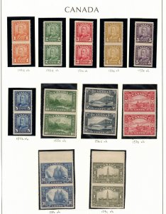 Canada #149e - #159c Very Fine Never Hinged Vertical Pairs Imperf Set Of Eleven