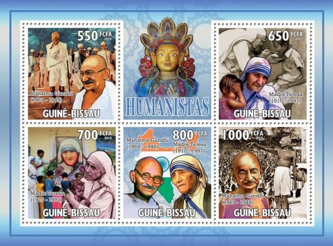 GUINE BISSAU 2010 SHEET HUMANISTS GANDHI MOTHER TERESA NOBEL PRIZE gb10402a