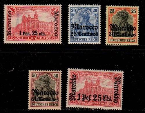 German Offices in Morocco Scott 16,36,37,40,54 mint hinged (#16 thin) - CV $97