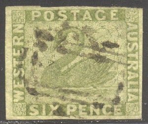 WESTERN AUSTRALIA #16 SCARCE Used - 1860 6p Dull Green