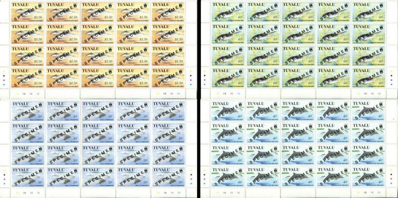 TUVALU Sea Creatures 4 Sheets Blocks Stamps Postage Collection SPECIMEN MINT NH