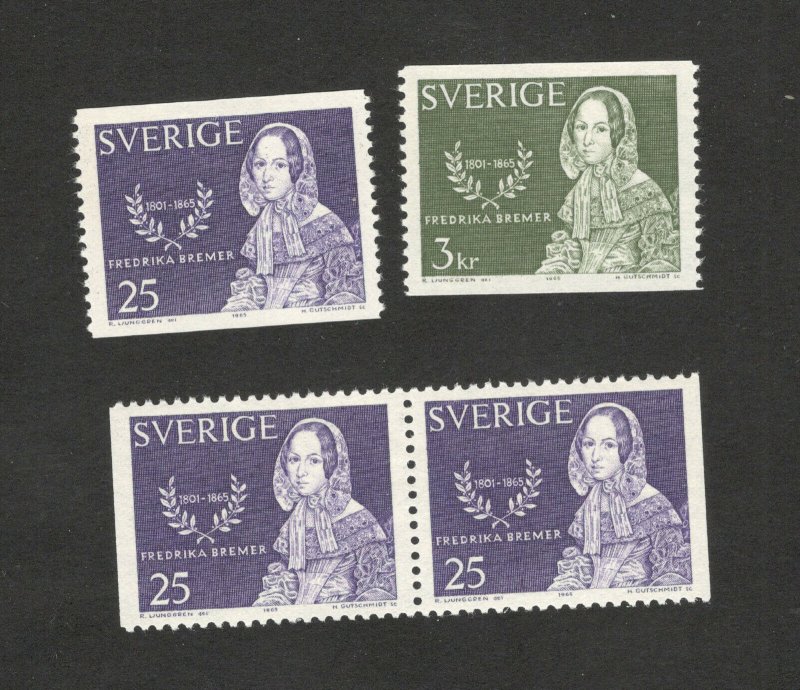 SWEDEN-2 MNH STAMPS+PAIR-FREDERIKA BREMER-1965.