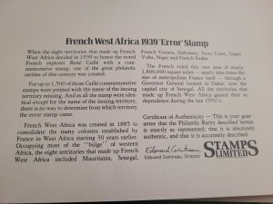 FRENCH WEST AFRICA ( ERROR ) STAMP 1939