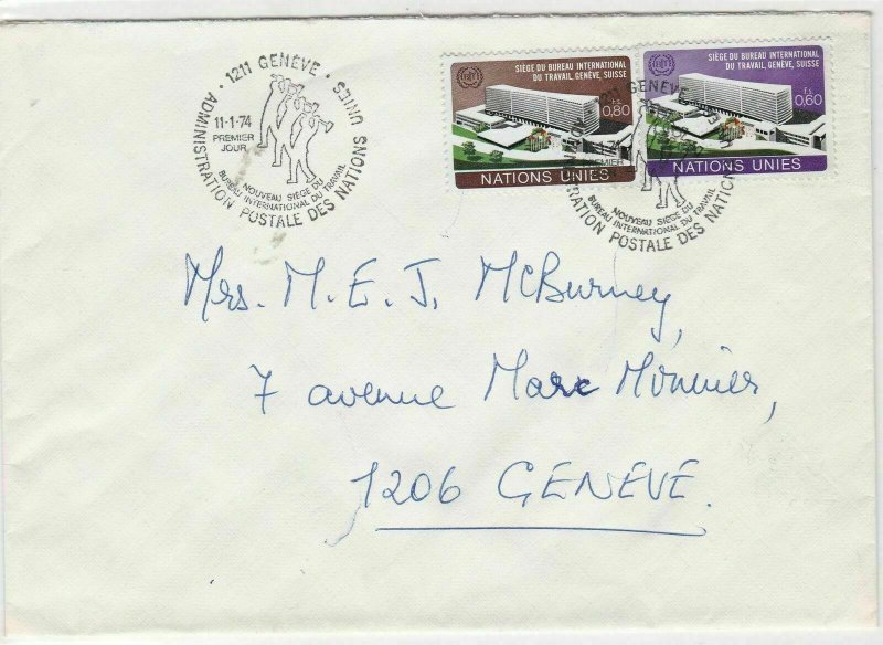 Geneva United Nations 1974  stamps cover ref 21660