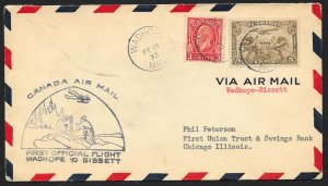 CANADA First Flight Cover c1933 Wadhope to Bissett