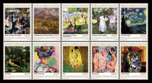 Central Africa - 2017 Famous Paintings 10 Stamp Sheet CA17415f