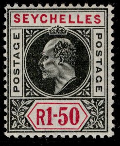 SEYCHELLES EDVII SG69, 1r 50 black & carmine, LH MINT. Cat £60.