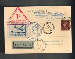 1932 Mulhouse France postcard cover Local Issue Aviation Exposition Strassbourg