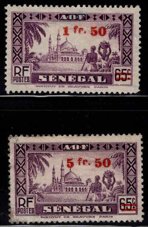 French West Africa Scott 1-2 MH* 1942 stamps perf tips tone on one