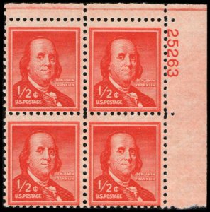 US #1030 FRANKLIN MNH UR PLATE BLOCK #25263