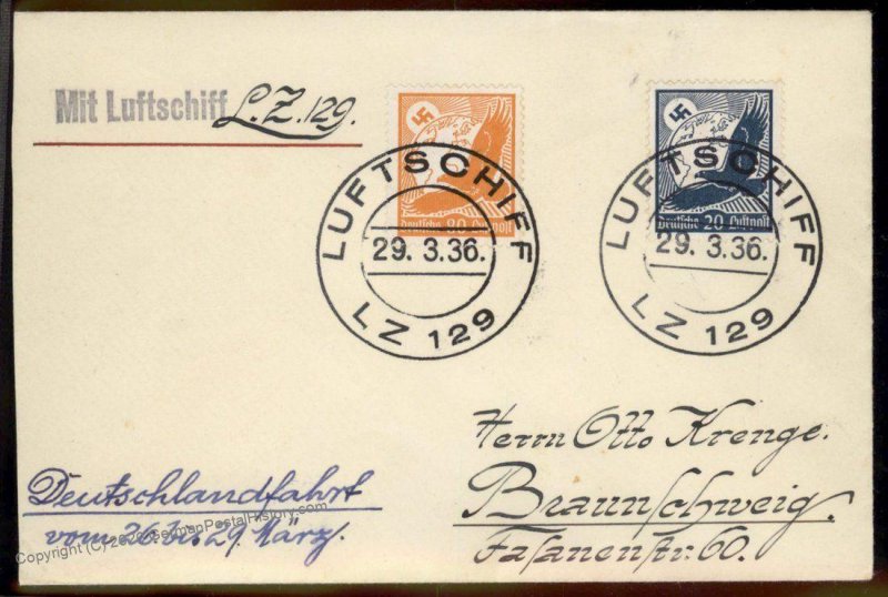 Germany 1936 Hindenburg LZ129 Zeppelin Si402B Deutschlandfahrt Flown Cover 97440