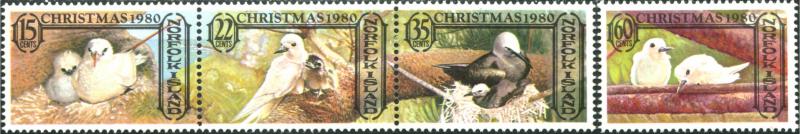 Norfolk Island 1980 SG254-257 Christmas birds strip set MNH