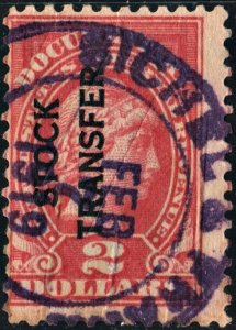 RD13 $2.00 Stock Transfer Stamp (1918) Cut Cancelled/CDS