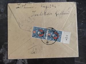 1922 Kupiskis Lithuania cover To Paris Francia Stamp #100