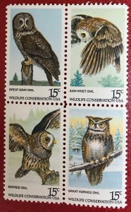 1978 USA Scott 1760-1763 MNH Block Owls wildlife conservation Lot 936