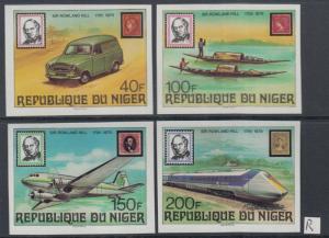 XG-K571 NIGER IND - Rowland Hill, 1979 SOS Trains Aviation Imperf MNH Set