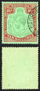 Bermuda SG92g KGV 10/- Key Plate Green and Red/Deep Emerald