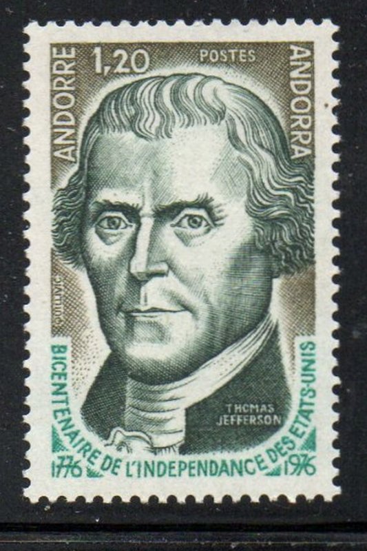 Andorra (Fr) Sc 248 1976 American Bicentennial Jefferson stamp  mint NH