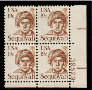 US # 1859 , Great Americans Sequoyah , L/R P/B of 4 - I Combine S/H 