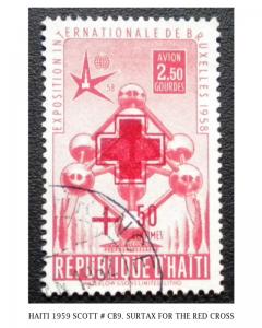 HAITI 1958 AIRPOST STAMP SCOTT # CB9. SURTAX FOR THE RED CROSS. CTO