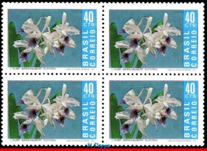 1203 BRAZIL 1971 ORCHID, FLORA, FLOWERS AND PLANTS, MI# 1297 RHM C-713 BLOCK MNH