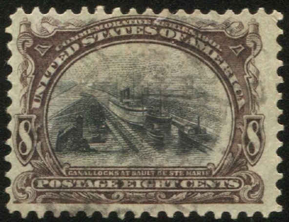 US 1901 Sc 298  Used, F-VF, 8c Canal Locks, Pan-American Expo single