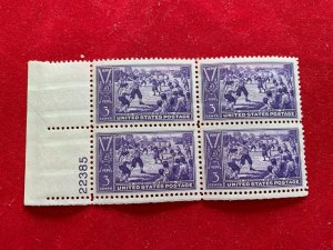 Scott # 855 1939 3 Cent Centennial of Baseball Issue plate block of 4 MNH