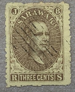 Sarawak 1869 3c used, with a thin. Scott 1, CV $240.00. SG 1