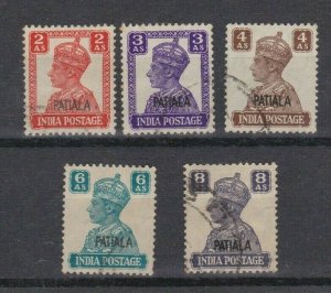 India Patiala State Stamp Scott #108-109, 111-113 Used - $78 cv