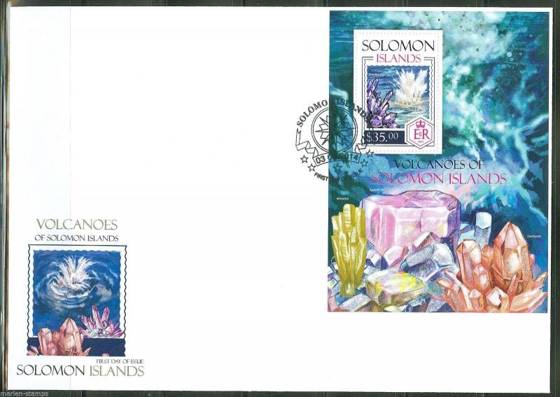 SOLOMON ISLANDS  2013  VOLCANOES GEMSTONES  SOUVENIR SHEET  FIRST DAY COVER