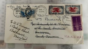 1939 Twice Mailed Cover Tulane Naval Reserve to Canal Zone then Baltimore 941h