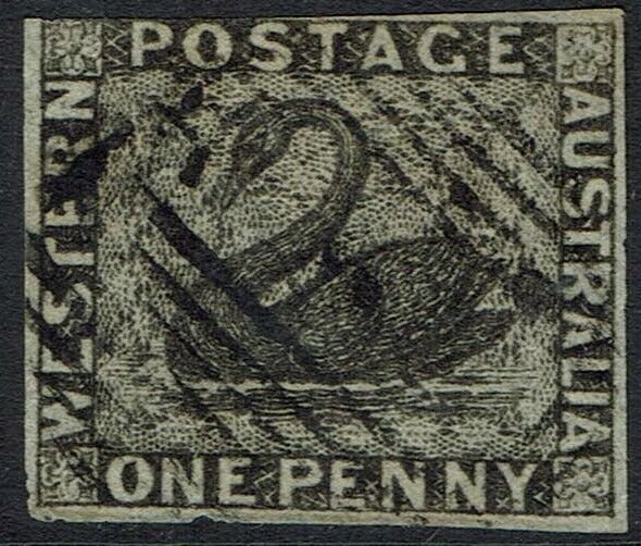 WESTERN AUSTRALIA 1854 SWAN 1D IMPERF USED 