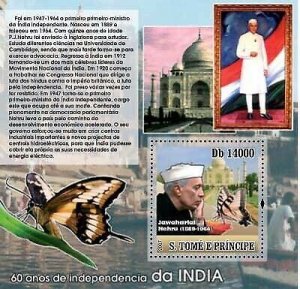 S. TOME & PRINCIPE 2007 - Independence of India - Nehru s/s