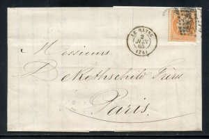 FRANCE LETTER/COVER 1865 LE HAVRE TO PARIS LETTER ADDRESSED TO ROTHSCHILD BROS