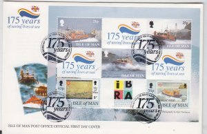 Isle of Man -  1999  RNLI,   Miniature Sheet with IRBA label,  on FDC