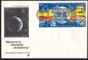 1981 Space Achievements Sc 1919a FDC, PCS cachet on oversize envelope 1912-19
