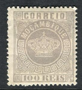 PORTUGUESE MOZAMBIQUE; 1876 early classic Crown type Mint hinged 100r. value