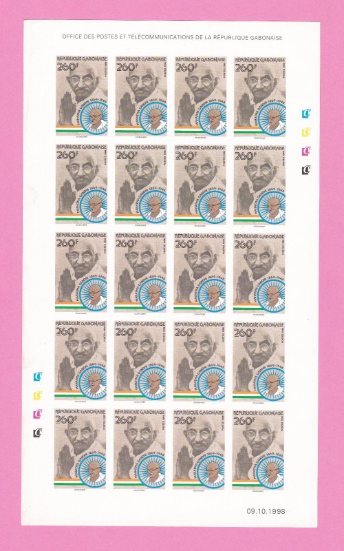 Gabon - 1998 imperf sheet 20v-michel mi 1428 mahatma gandhi-ultra rare-mnh 