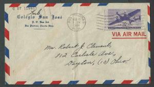 1944 Puerto Rico #C27 10c Purple On Airmail Cover To Ohio