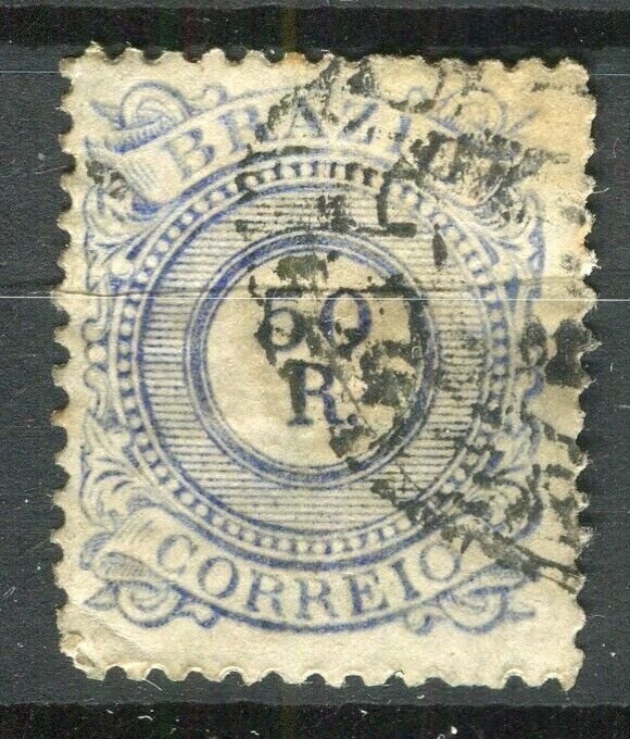 BRAZIL; 1884 early numeral issue fine used 50r. value