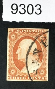 US STAMPS # 10 ORANGE BROWN IMPERF USED LOT #9303