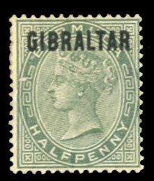 Gibraltar #1 Cat$24, 1886 1/2p green, hinge remnant