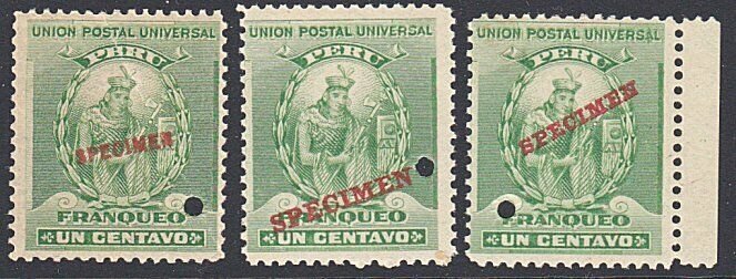 PERU 1899 1c UPU mint - 3 different types SPECIMEN overprint................7929